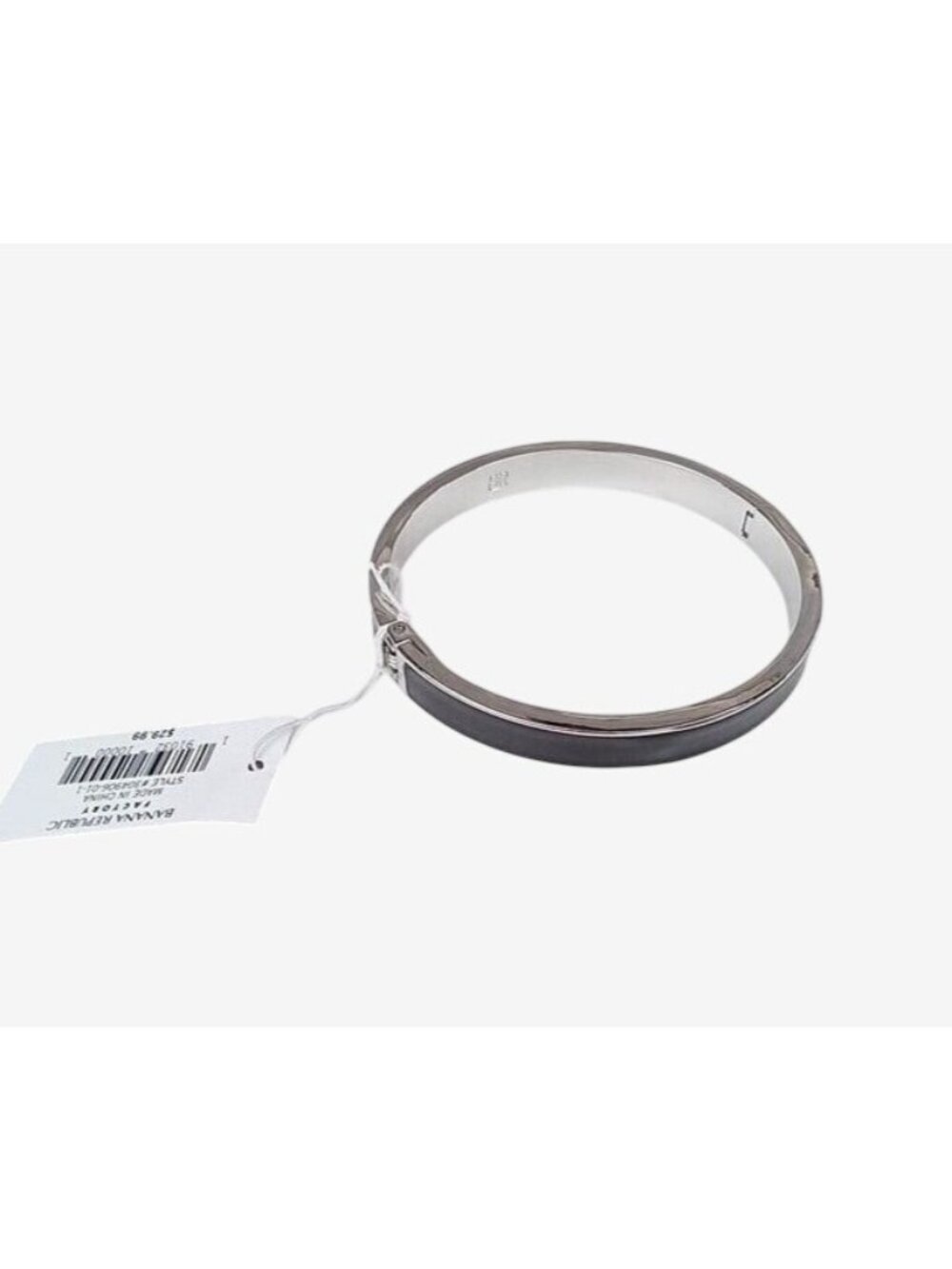 Banana Republic Silver Tone Black Enamel Hinged Bangle Bracelet NEW Jewelry